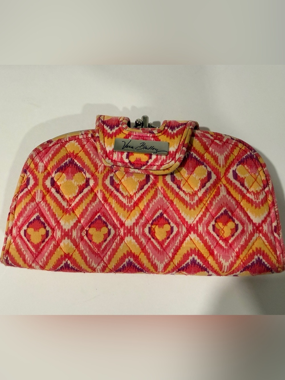 Vera Bradley Pink Yellow Quilted Ikat Clutch